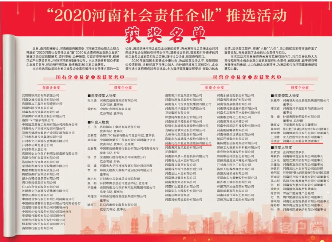荣誉 | 森林舞会官网乳业集团斩获“2020河南社会责任企业”推举活动两项大奖 荣誉 | 森林舞会官网乳业集团斩获“2020河南社会责任企业”推举活动两项大奖